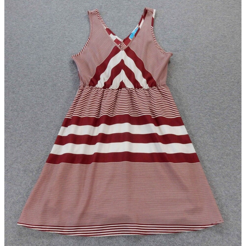 Buttons Mini Dress Red White Stripe Lines Colorblock VNeck Sleeveless Sundress